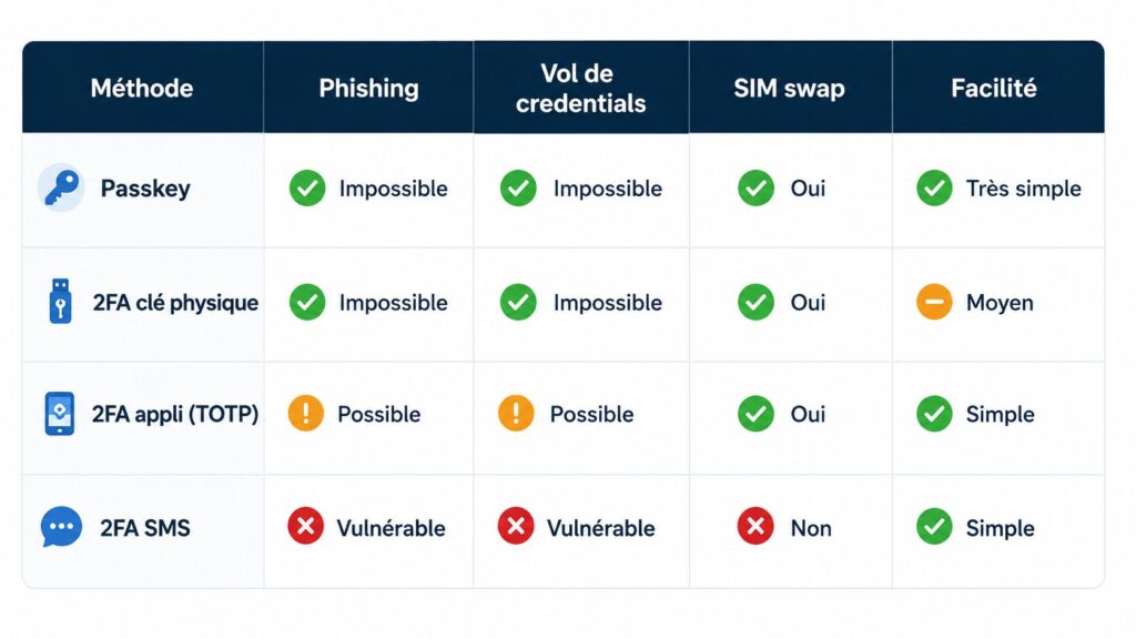 Passkeys comparatif 2FA